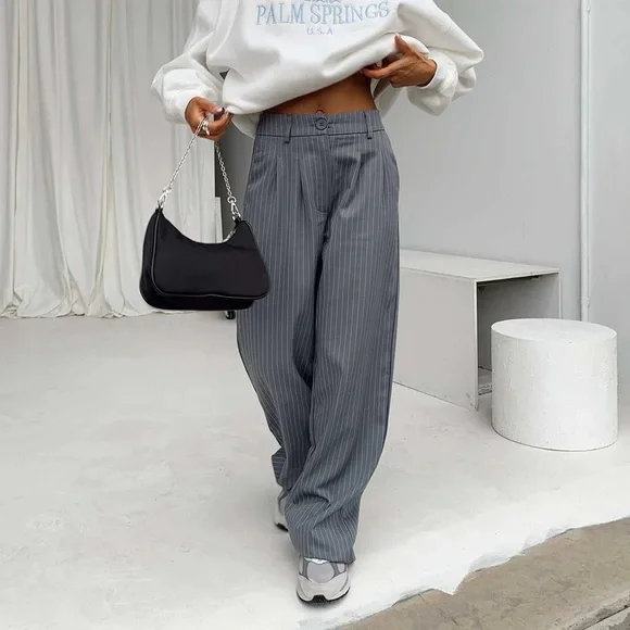 Princess Polly Archer Pants Pinstripe Grey Petite - Picture 12 of 12